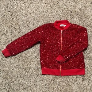 Girls' Red Sequin Bomber Jacket